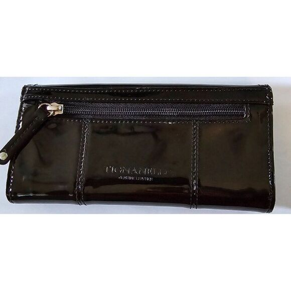 Tignanello Black Patent Leather Wallet With Colorful Striped Interior - Picture 4 of 9